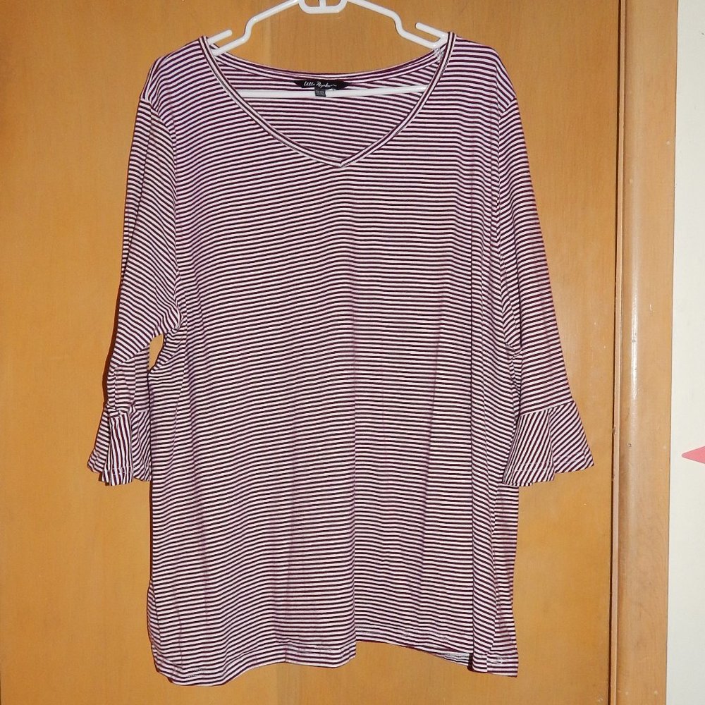 Ulla Popken Wine Red and White Striped Blouse